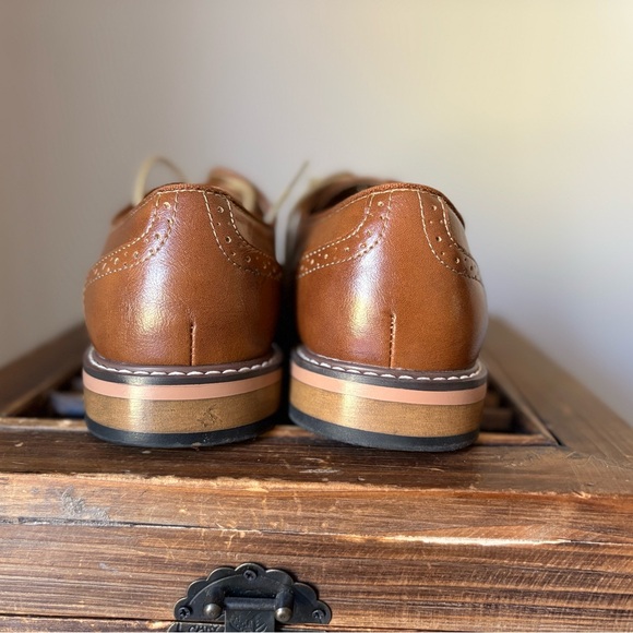 Steve Madden M-Alk Mens 9.5 Leather Cognac Brown Oxford Dress Shoes - Picture 4 of 8